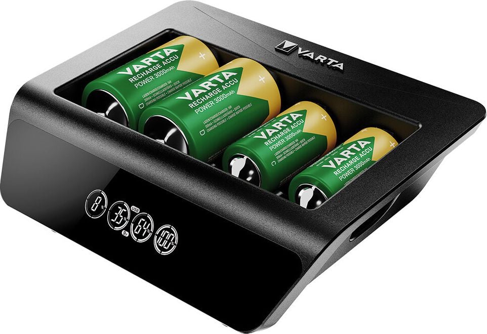 Akkuladegerät Varta LCD Universal Charger+ 57688, für Micro-, Mignon-, Baby-, Mono und E-Block-Akkus, LCD-Anzeige, USB-Ausgang, ohne Akkus