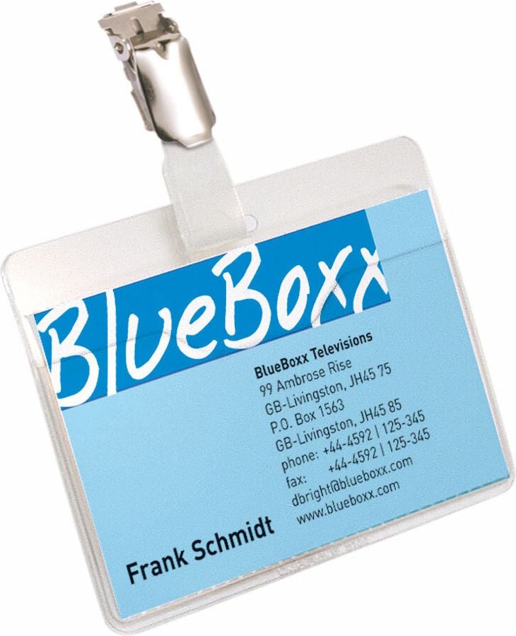Namensschilder Durable 8106, 60x90mm, Clip + oben offene Tasche, Pack 25
Stück