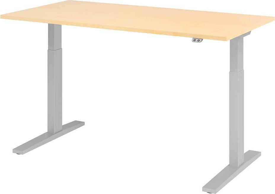Hubschreibtisch Hammerbacher XMKA16, 160x80cm (BxT), 70-120cm Höhe, elektrisch
höhenverstellbar, rechteckig, C-Fuß silber, ahorn