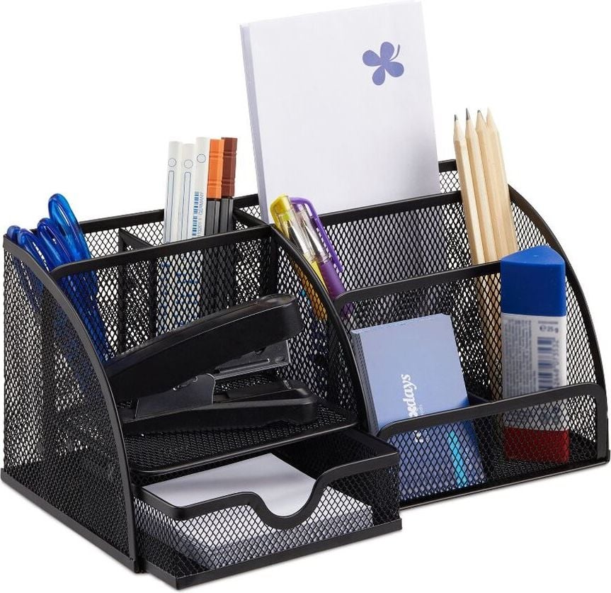 Schreibtischorganizer relaxdays, 6 Fächer, Metall, Schubladenfach, schwarz