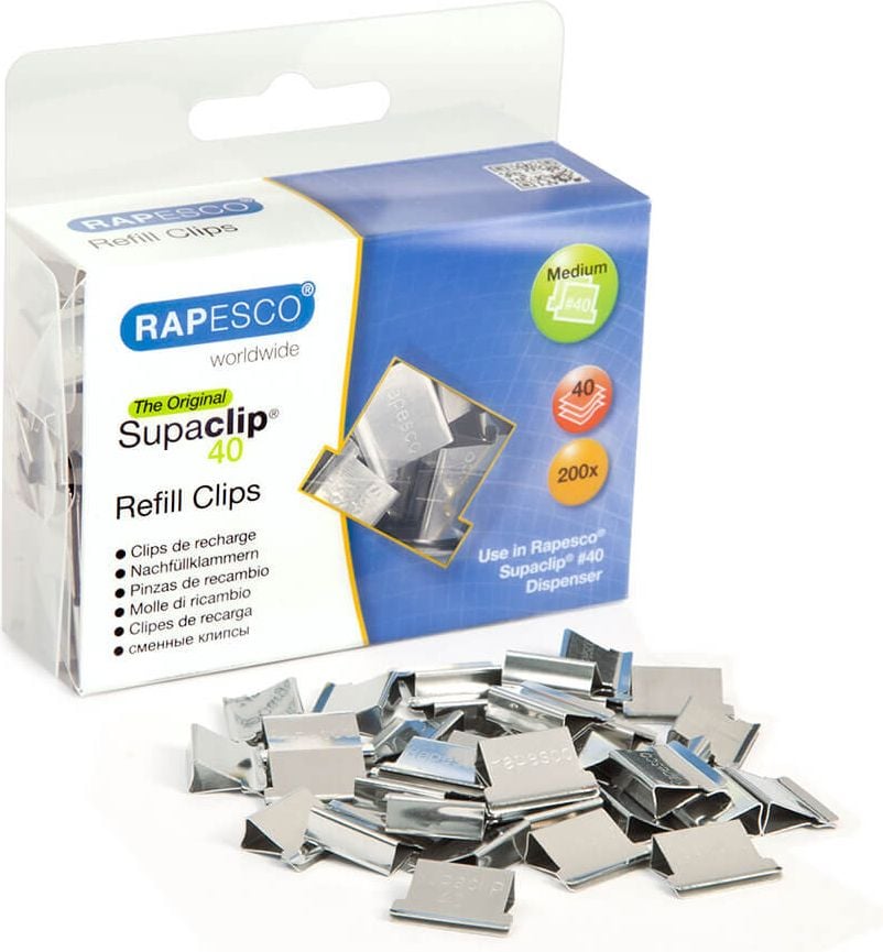 Supaclip 40 Ersatzclips Rapesco CP20040S, silber, Pack à 200 Stück