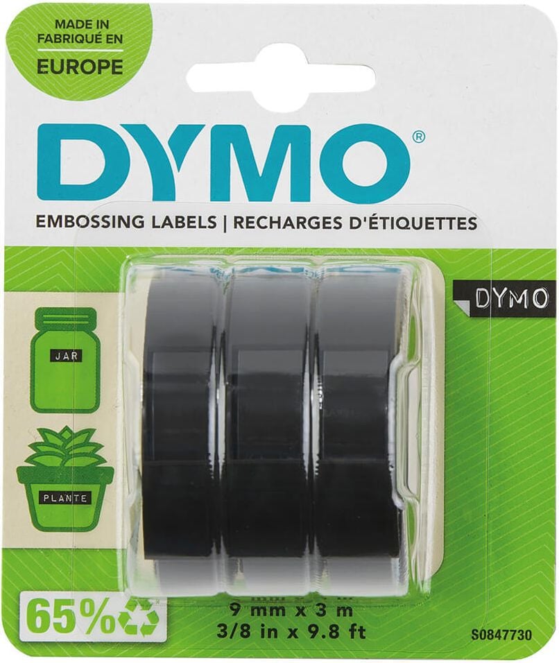 Prägeband Dymo S0847730, schwarz, 9mm/3m, 3D, Kunststoff, Pack 3 Stück