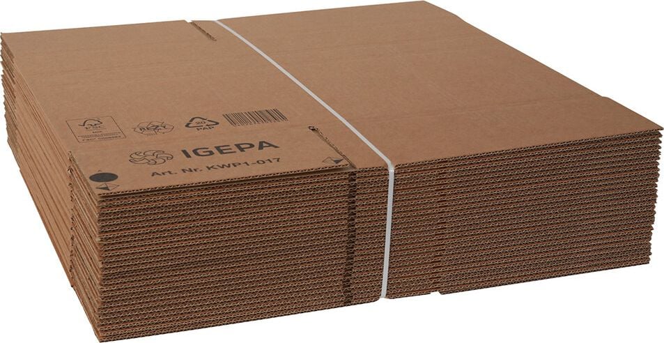 Versandkarton FEFCO 0201 KWP1-017, 320x230x335mm (LxBxH), braun, zwei
Höhenriller, Pack 25 Stück