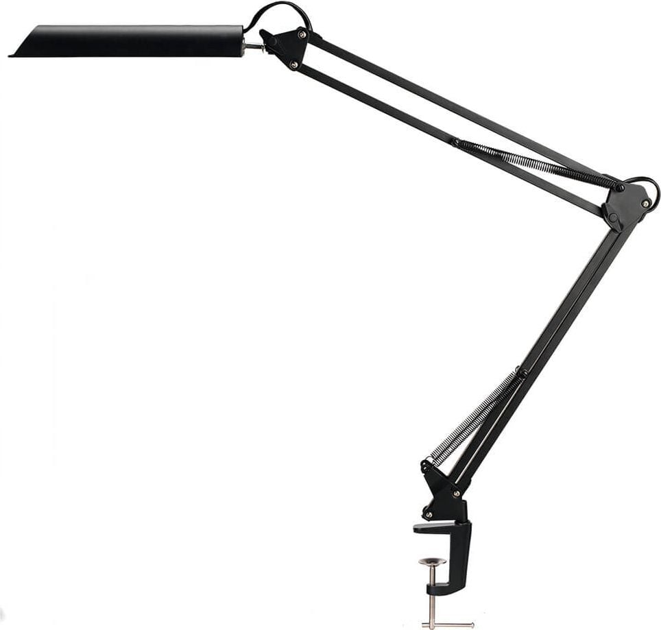 LED-Schreibtischleuchte Unilux SWINGO 400093838/400093839, 11 W, LED (warmweiß), 120lm, 3-stufig
dimmbar, Doppelgelenkarm, Standfuß und
Tischklemme, schwarz