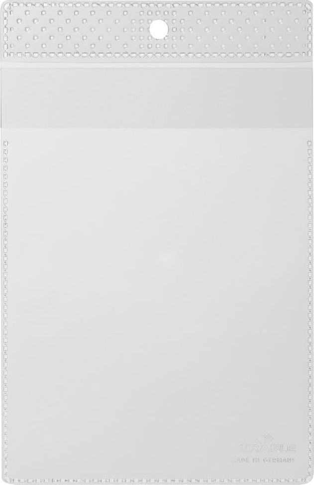 Sichthüllen Durable Sichttaschen DIN A6 2302-19, PP-Folie 180my, genarbt, oben offen, Schutz-
klappe, Aufhängloch, Pack 5 Beutel à 10 Stück, transparent