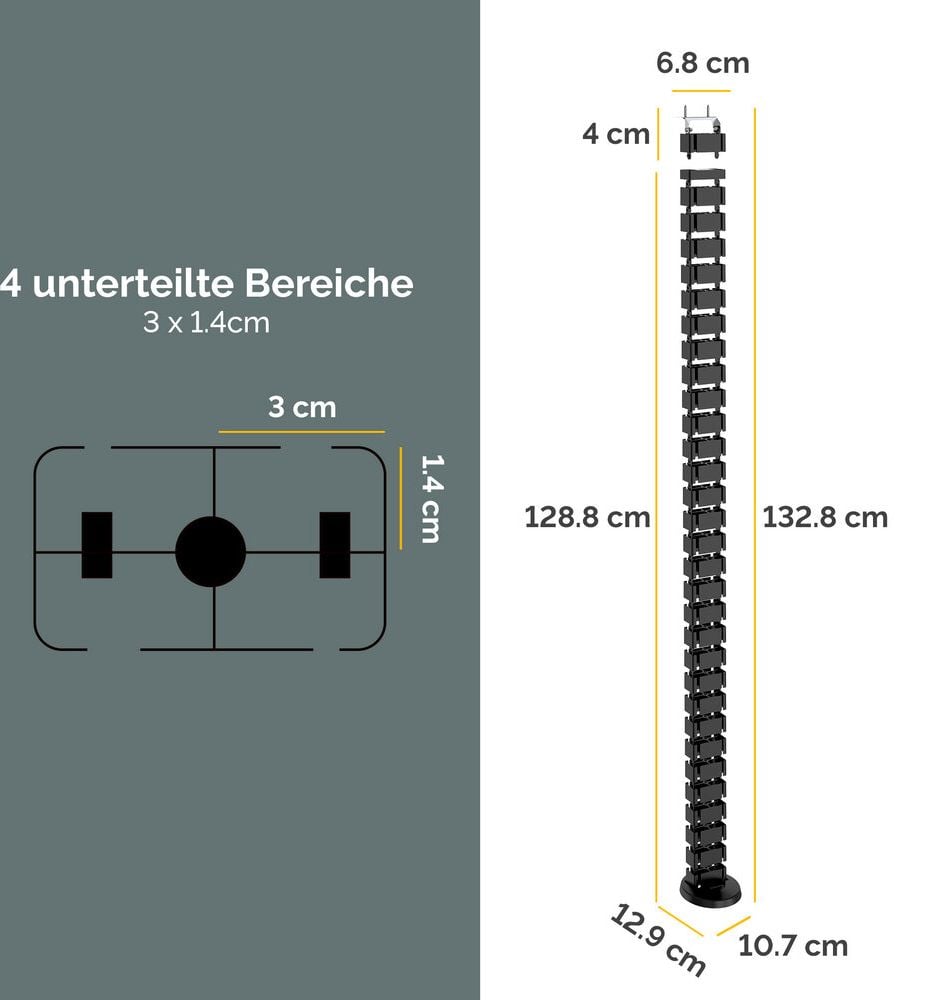 Kabelführung Fellowes CableSpine 100136871/10036872, 128,8cm, 4 getrennte Kabelkanäle, für höhenverstellbare Tische bis 130 cm, schwarz