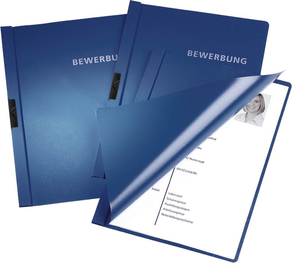 Bewerbungsmappen Durable mit Clip 2244, A4, Metall-Clip, für 30 Blatt, dunkelblau, Pack 25 Stück, dunkelblau