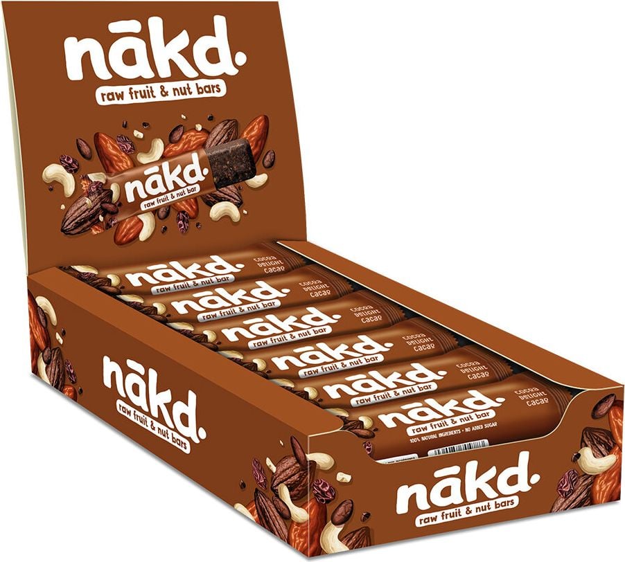 Müsliriegel nakd Raw Fruit & Nut Bar Cocoa Delight 75505, Raw Bars, einzeln verpackt, Pack 18 Stück je
35g