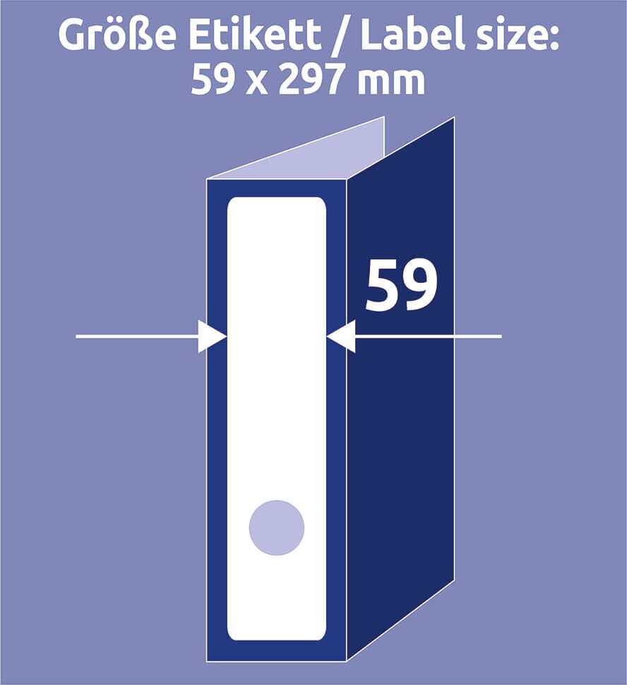 Rückenschilder Zweckform L6059-25 ultragrip, breit/lang, 297x59mm, auf A4, weiß, Pack 30
Blatt/90 Stück
