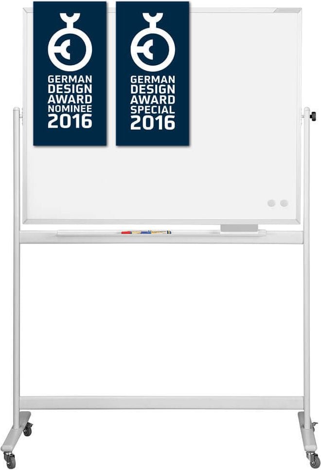 Whiteboard Magnetoplan SP mobil 1241189, 120x220cm, lackiert, trocken abwischbar,
Ablageschale, Stativ-Drehtafel