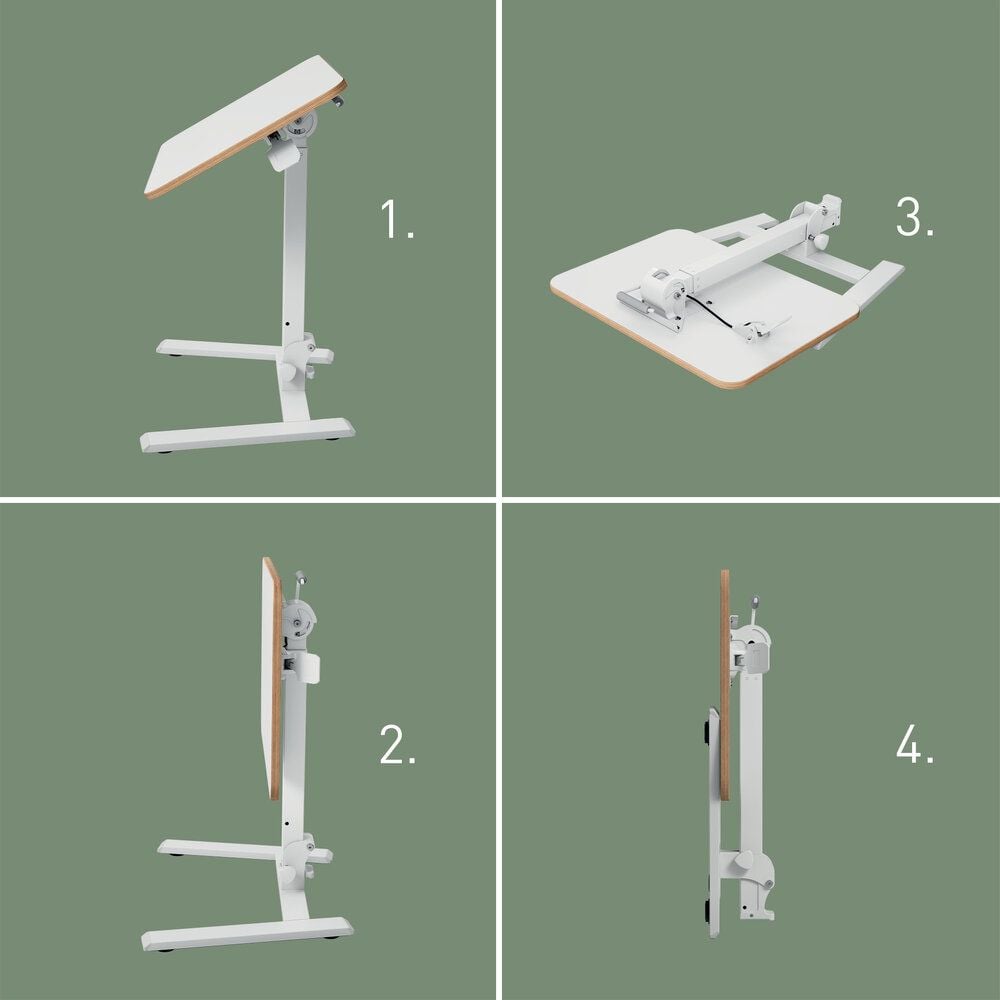 Klapptisch Leitz Ergo Compact Workstation Pro 65880001, 65x46cm (BxT), vollständig zusammenklappbar, höhenverstellbar per Luftdruck, 74-109cm Höhe, rechteckig, C-Fuß, weiß, weiß
