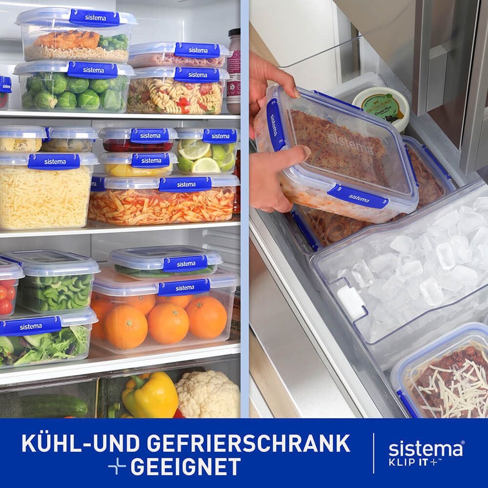 Frischhaltedosen Sistema KLIP IT PLUS 881650, 1,15 Liter, BPA-freier Kunststoff, Deckel mit
2-Klick-System, spülmaschinen-
geeignet, auslaufsicher, stapelbar
