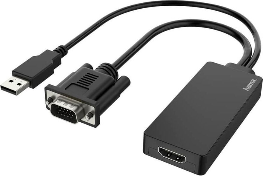 Monitoradapter Hama 00200342, USB-A-Stecker, VGA-Stecker / HDMI-Buchse,
Full-HD 1080p, schwarz