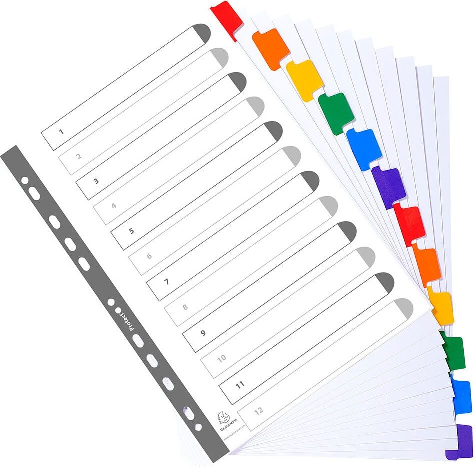 Kartonregister Exacompta A4 blanko 2312E, A4 volle Höhe, blanko, 12-teilig, Karton 160
g/m² weiß, farbige Taben