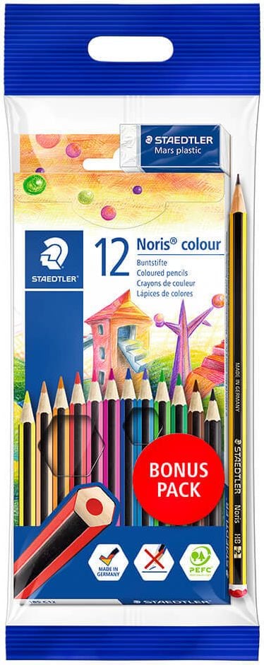 Buntstifte Staedtler Noris colour 61 SET6, Etui mit 12 Farben, inkl. Radierer und
Bleistift