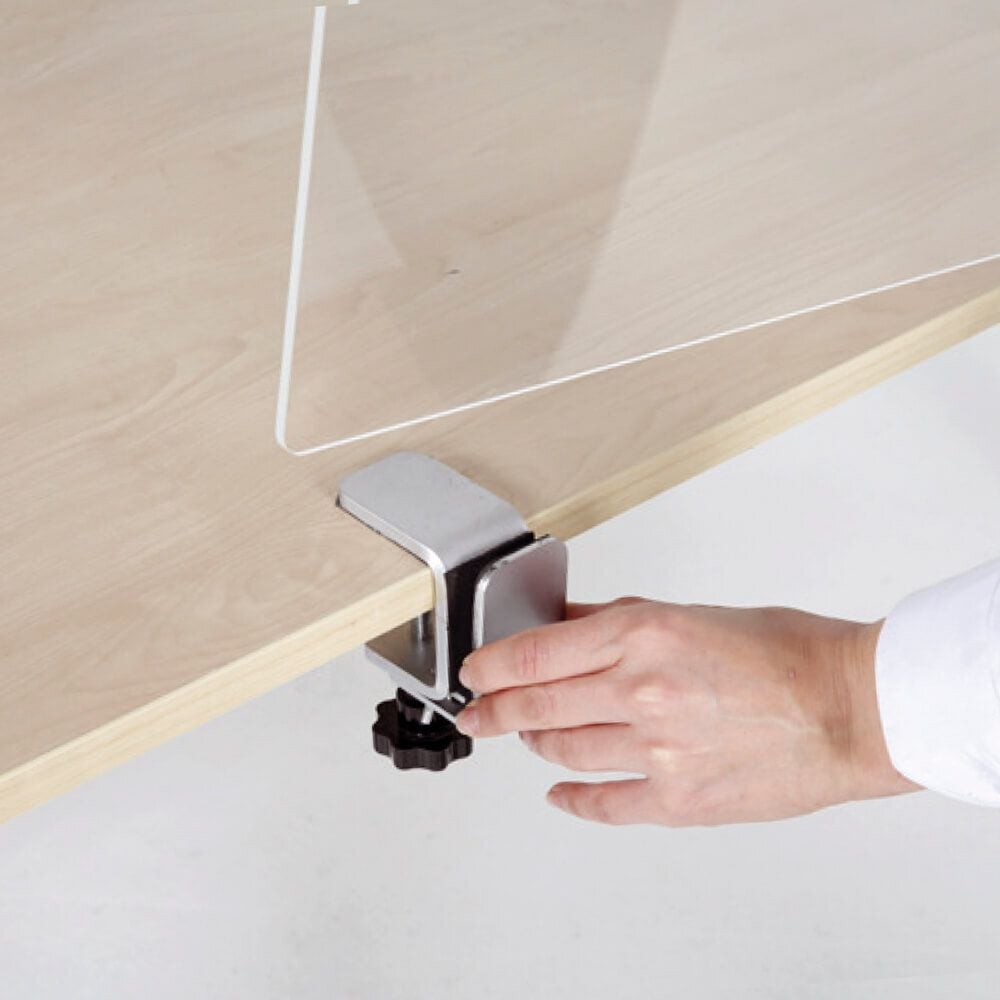 Hygiene-Schutzscheibe Magnetoplan Nies-/Hustenschutz 1102910, 100 x 60 cm, Schreibtisch-Trennscheibe, mit
3 Klemmhaltern, Plexiglas (Acryl)
