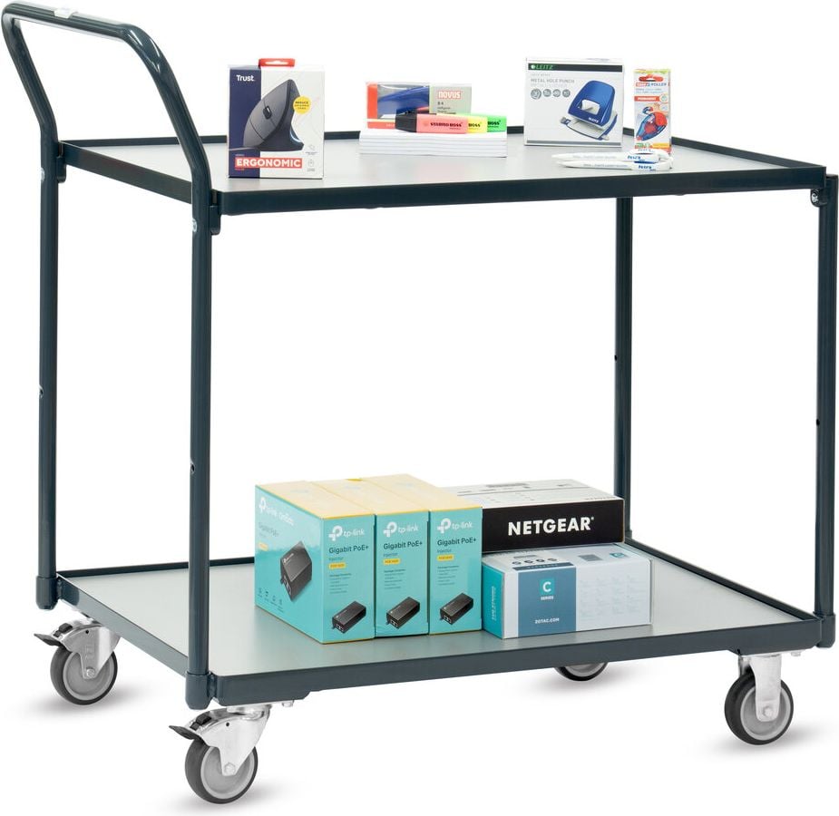 Transportwagen Fetra Tischwagen Basic 2241-7016, 91x61cm Ladefläche, 2 Böden, bis 200kg, anthrazitgrau