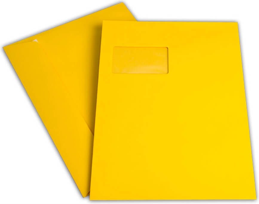 Versandtaschen C4 Elco Office Color, 229x324mm, Fenster, farbig, Haftklebung, Pack
250 Stück, goldgelb