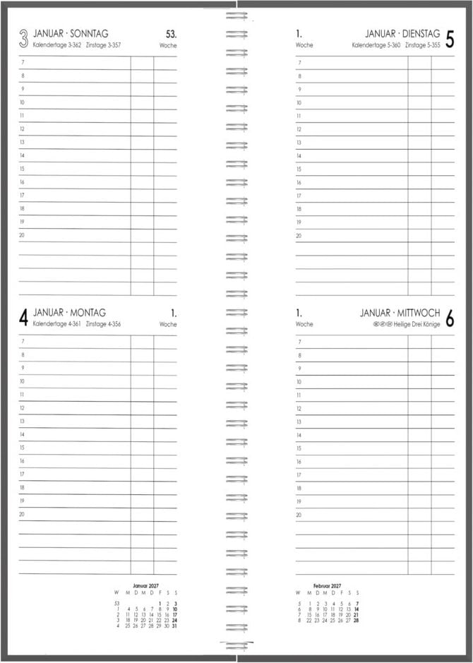 Buchkalender Zettler Tagevormerkbuch 800 661469, 10,5x29,7cm, 2 Tage/1 Seite, Kartoneinband, Spiralbindung, grau