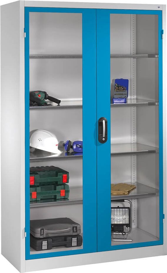 Werkstattschrank CP Serie 89 Werkzeugschrank 8931-055, 120x195x50cm (BxHxT), 4 Böden,
2 Sichtfenster-Flügeltüren, hellblau