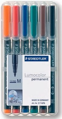 Folienschreiber Staedtler Lumocolor permanent pen 317WP6, ca. 1mm, wasserfest, Etui mit 6 Farben
