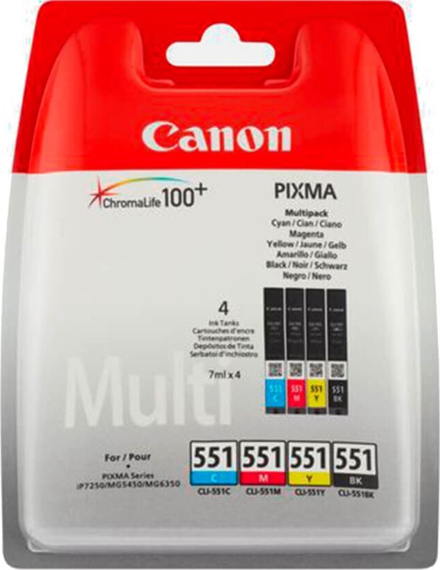 Canon Tintenpatrone CLI-551BK/C/M/Y, Multipack, (6509B009), 28ml (4 x 7ml), je 1x
schwarz, cyan, magenta, yellow
