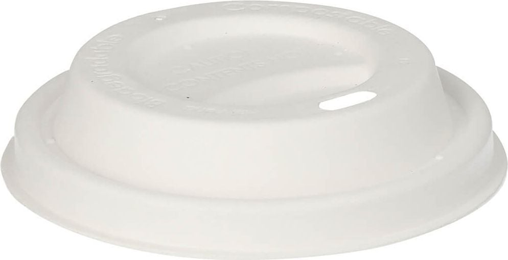 Einwegdeckel Papstar Dom-Deckel pure 87934, für Becher mit 8cm Durchmesser, Zuckerrohr, weiß, Pack 50 Stück