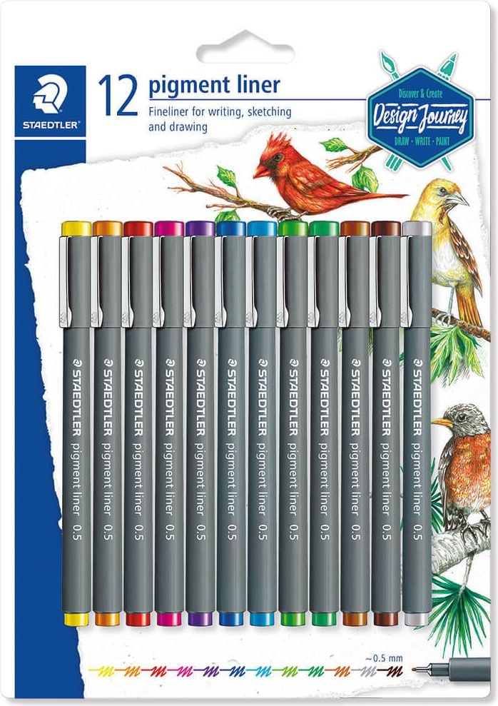 Fineline Staedtler pigment liner 308 05-SBK12, ca. 0,5 mm, Etui mit 12 Farben