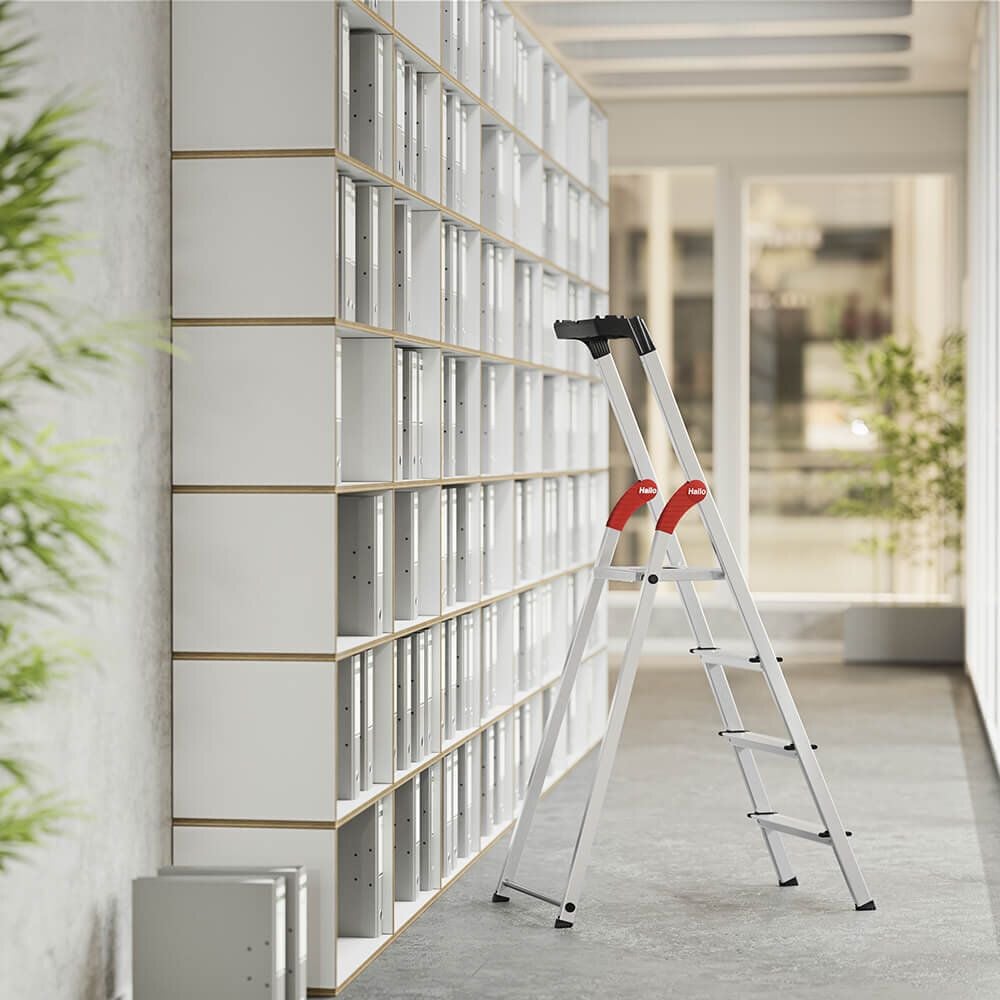 Stehleiter Hailo StandardLine L60 8160-807, Sicherheits-Stufenstehleiter, 8 Stufen,
belastbar bis 150 kg, Multifunktions-
Ablageschalensystem
