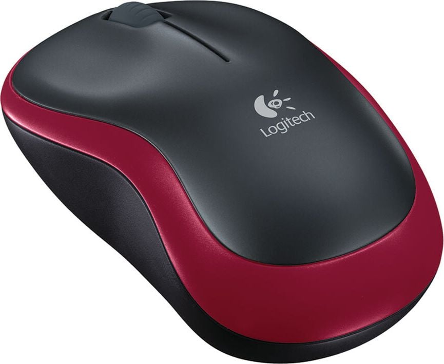 Maus Logitech Wireless Mouse M185 910-002240, USB, für Rechts- und Linkshänder, 3 Tasten, optischer Sensor, schwarz/rot