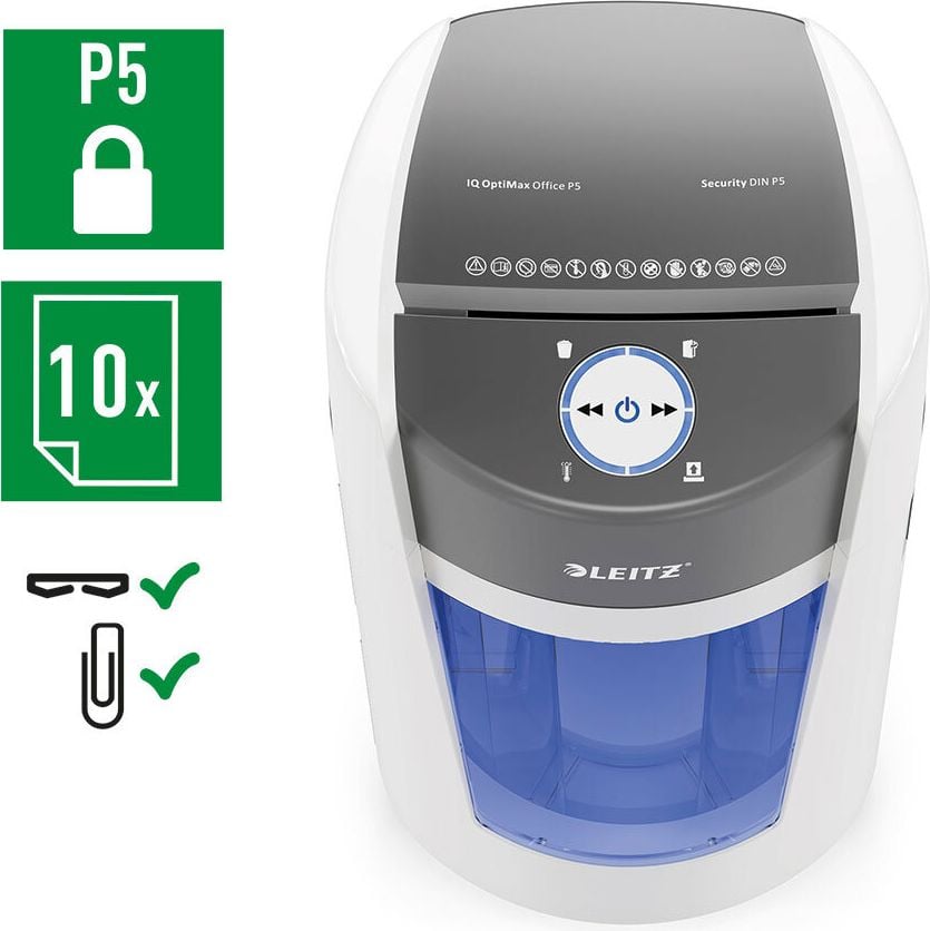 Aktenvernichter Leitz IQ OptiMax 550 83600000, 2x15mm Mikroschnitt, ca. 10 Blatt, 35 Liter Behälter
