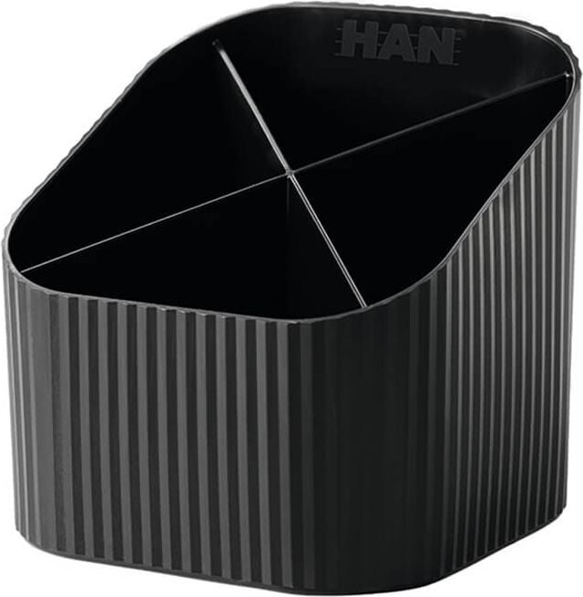 Stifteköcher HAN Re-X-LOOP 17238, 4 Fächer, 100% PIR-Kunststoff Rezyklat, schwarz