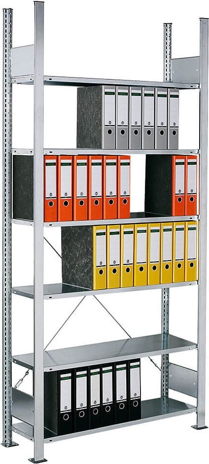 Archivregal Leitz Ordner-Grundregal 8760, Stahl-Steckregal, 105,6x220x33,6cm (BxHxT), 6
Fachböden, 80kg Fachlast