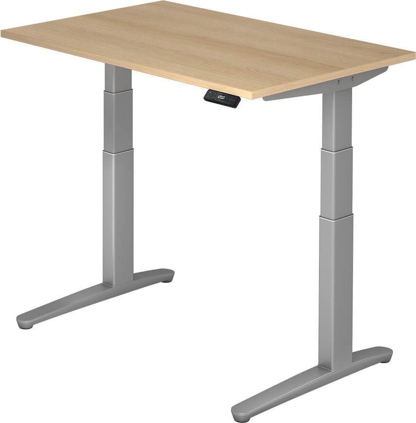 Hubschreibtisch Hammerbacher VXBHM12/x/SS, 120x80cm (BxT), 65-130cm Höhe, rechteckig,
C-Fuß silber, eiche