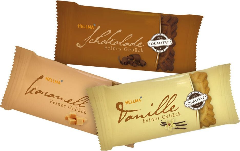 Gebäckmischung Hellma 3er Mix 70101544, Feines Gebäck, 3 Sorten, Pack 200 Stück, einzeln verpackt, Nettofüllmenge 1,12 kg