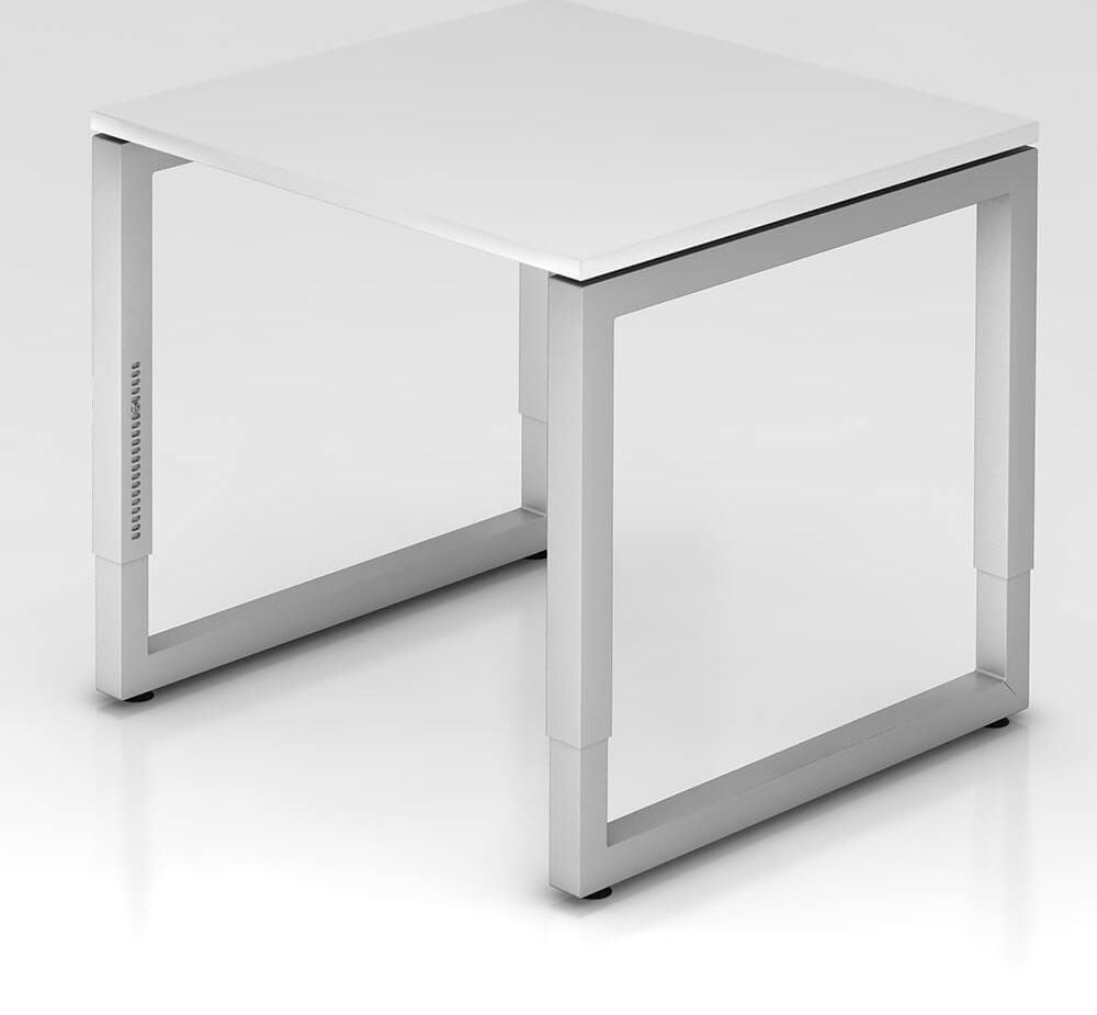 Schreibtisch Hammerbacher RS08, 80x80cm (BxT), 65-85cm Höhe, quadratisch,
O-Fußgestell eckig, weiß