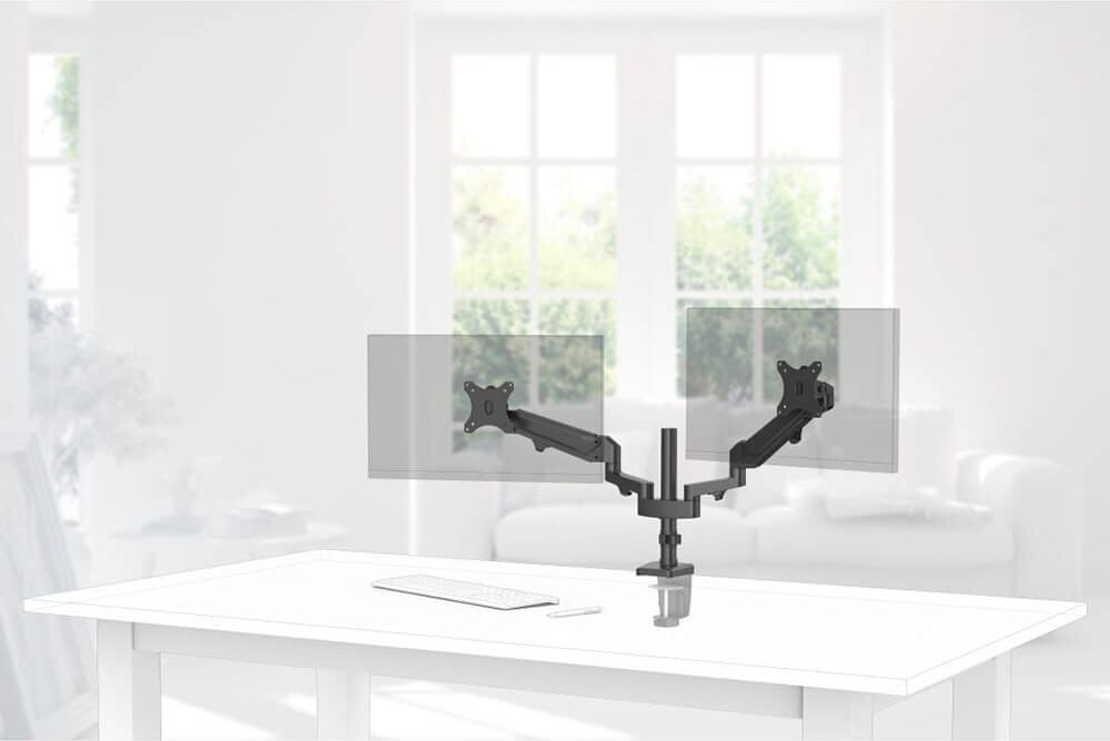 Monitorhalter Hama FULLMOTION Doppelarm 118498, 2 Arme, Tragfähigkeit bis zu 12 kg pro
Schwenkarm, höhen- und tiefenverstellbar,
Klemmhalterung, schwarz
