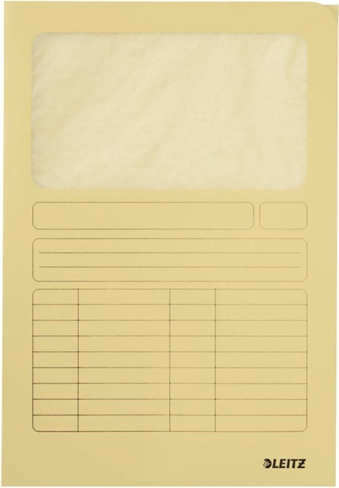 Sichtmappen Leitz 3950, A4, Karton (RC) 160 g/m², Sichtfenster aus
Pergamin, Linienaufdruck, gelb