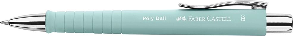 Kugelschreiber Faber-Castell POLY BALL XB, Mehrweg, Dreiecksform, Drücker, Clip+Spitzen
in silber, Schreibfarbe blau, Schaft + Clip
aus 100% recyceltem Kunststoff, karibischblau