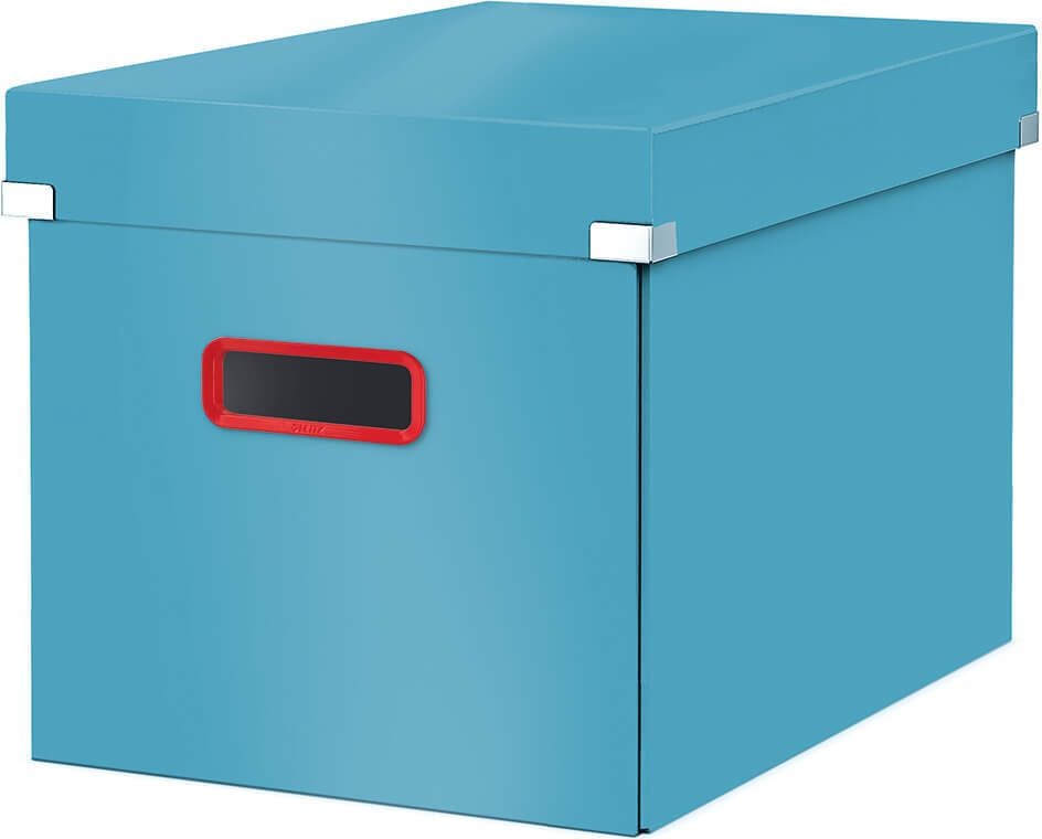 Aufbewahrungsbox Leitz Cube Click & Store Cosy 5347, 320 x 310 x 360 mm (BxHxT), PP-laminierte,
stabile Hartpappe, blau