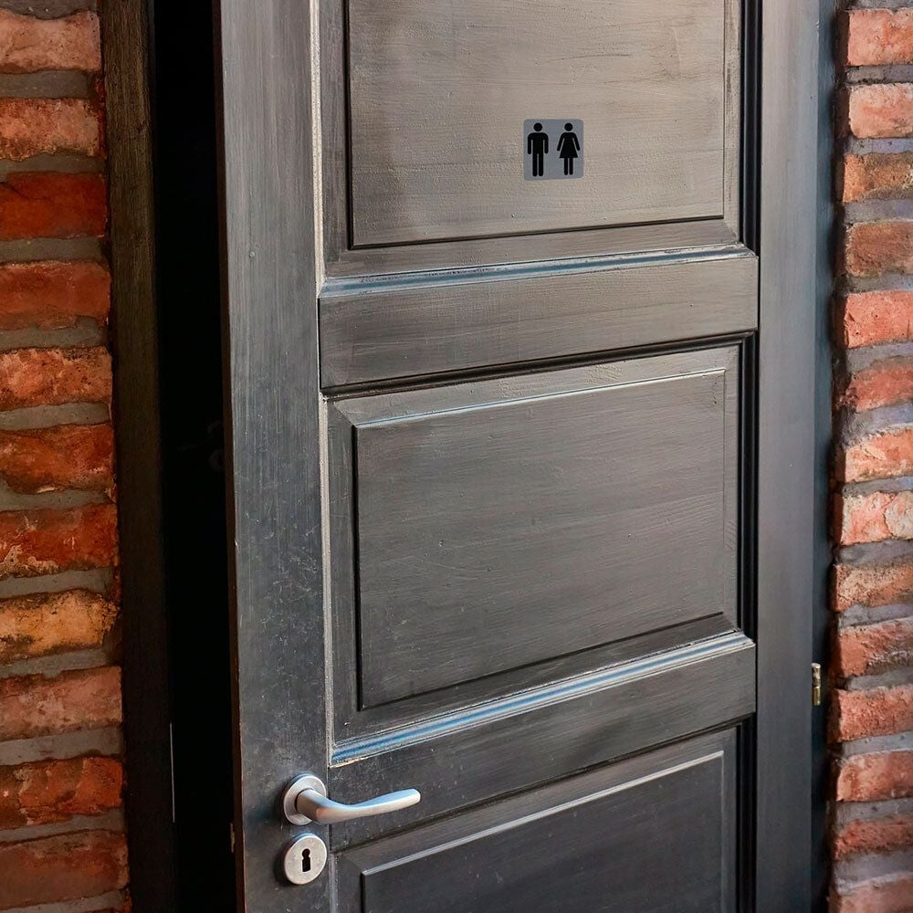 Hinweisschilder Exacompta 67178E WC Damen / Herren, 7,5x7,5cm, selbstklebend, gebürstete Aluminiumoptik, UV-resistent, silber/schwarz