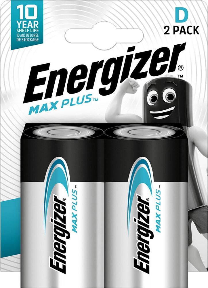 Batterien Energizer Max Plus Mono (D), 1,5 V, mit Geräte-Auslaufschutz, bis zu 15 Jahre Leistungserhalt, Pack 2 Stück