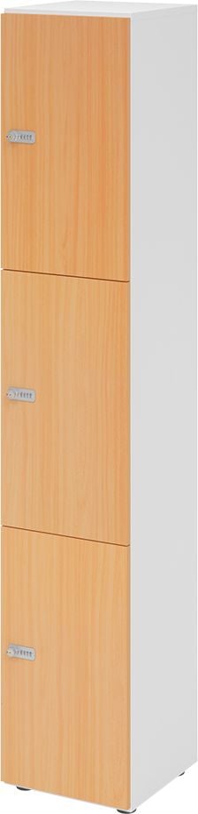 Schließfachschrank Hammerbacher V264L3/W ZS, 40 x 42 x 215,6 cm (BxTxH), 6 Ordnerhöhen, mit Zahlenschloss, 3 Fächer, Korpus: Weiß, buche