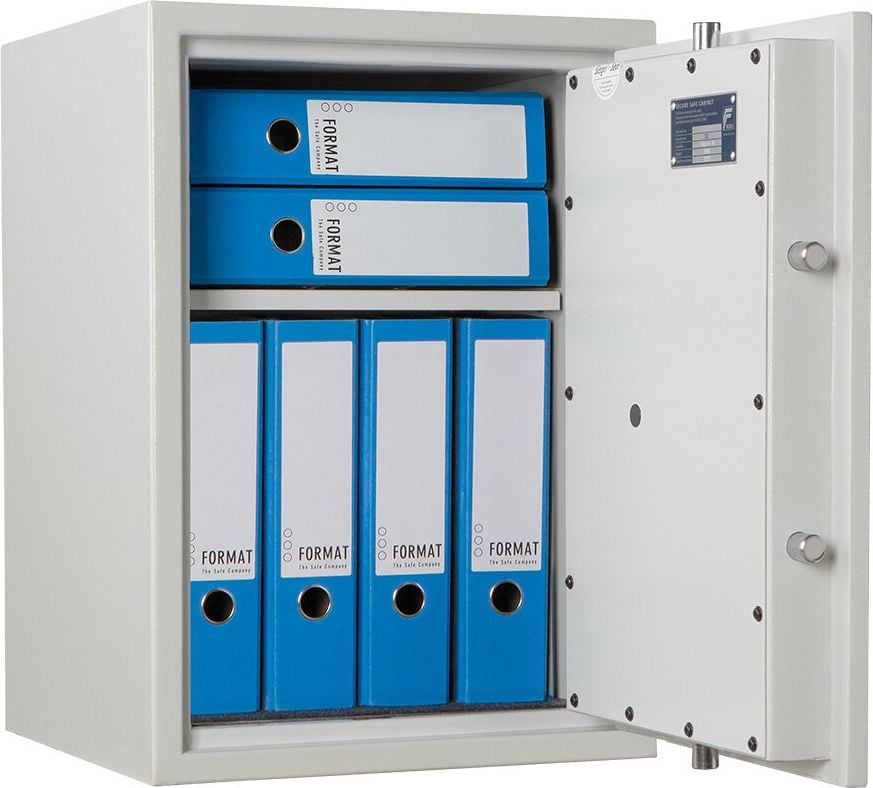Sicherheitsschrank Format Seguro 40 022840-00000, 60,2x43,2x42,5cm, 58kg, Doppelbartschloss, Sicherheitsstufe S2 gemäß EN 14450, 58 Liter Volumen, hellgrau