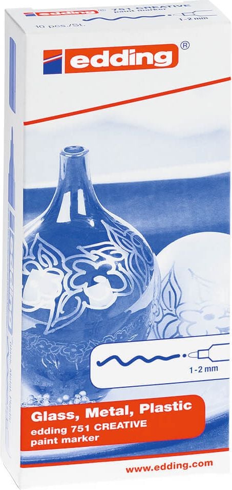 Lackmarker Edding 751-9-999, ca. 1-2mm, Rundspitze, Schachtel mit 10
Farben