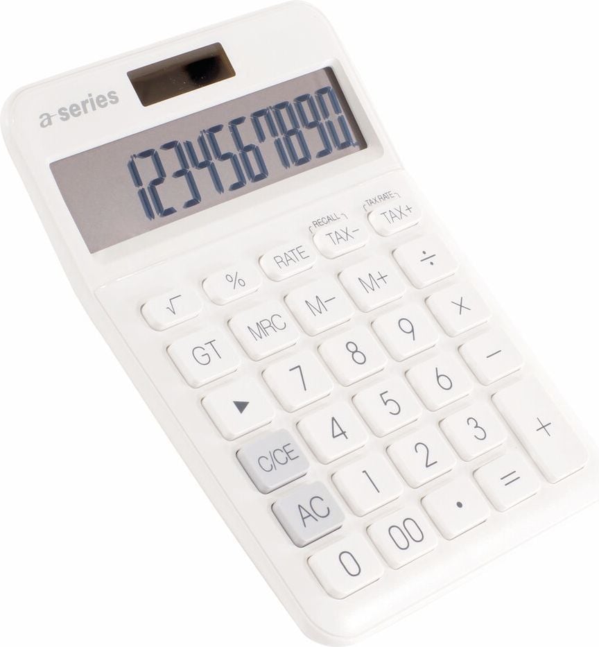 Taschenrechner a-series AS1721, 12-stelliges LC-Display, Solar- und
Batteriebetrieb, weiß