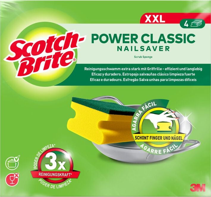Reinigungsschwamm Scotch-Brite Classic Griffschwamm XXL, Griffschwamm, extra große Größe, zur
Reinigung von Töpfen, Pfannen und Grills,
gelb/grün, Pack 4 Stück
