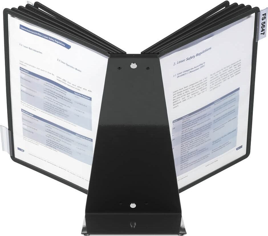 Sichttafel-Tischständer Durable Vario Table 10 5570-01, Tafelträger, 10 Tafeln schwarz, 10 Reiter mit
blanko Einsteckschildern