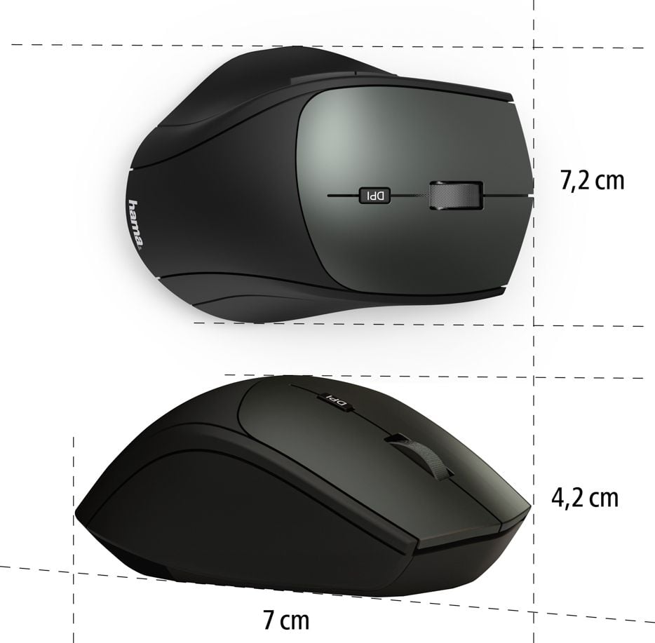 Maus Hama MW-600 Dual 00182616, Funk (2 Empfänger), 6 Tasten, optischer
Sensor, schwarz, schwarz