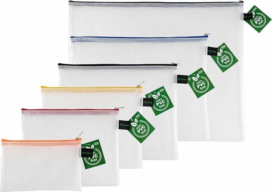 Kleinkrambeutel Foldersys 40600-94, Reißverschluss, sortiert (je 1 x A4, A5, A6, B4, B5, B6), EVA, transparent, Pack 6 Stück